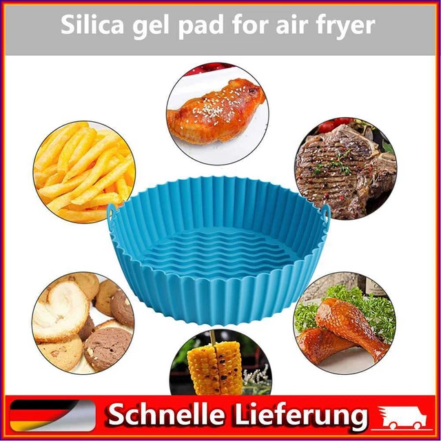 Olla freidora de aire de silicona para horno cocina a vapor (azul 7,5 pulgadas)