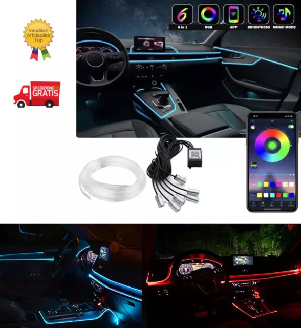 Striscia Filo Auto Interni Led App Atmosfera Rgb Fibra Ottica Smart Kit Luce