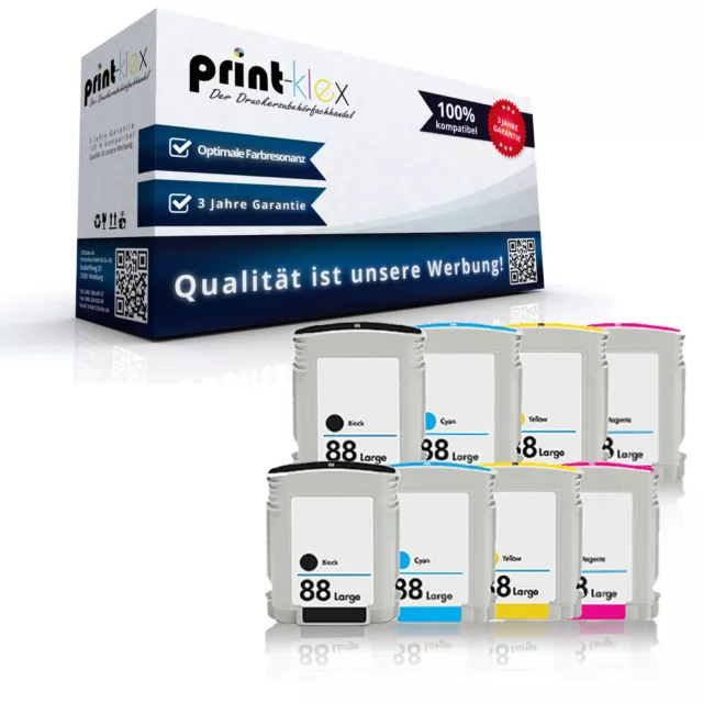 8x Kompatible Tintenpatronen für HP 88 Color Ink Set XXL Jumbo-Drucker Pro Serie