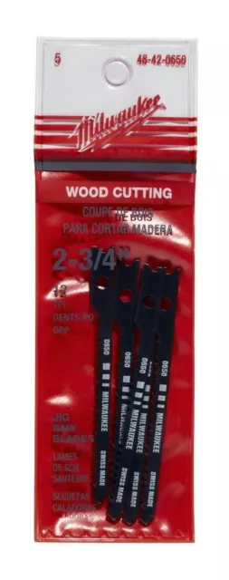 Milwaukee 48-42-0650 2-3/4" High Speed Universal Jig Saw Blade 12 TPI 5-Pack Milwaukee 48-42-0650 2-3/4" High Speed Universal Jig Saw Blade 12 TPI 5-Pack