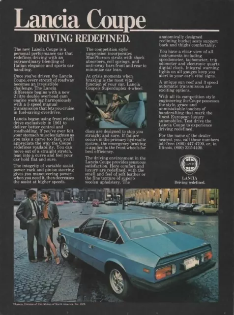 Print Ad 1979 Lancia Beta Coupe-Italian Piazza Scene "Driving Redefined"