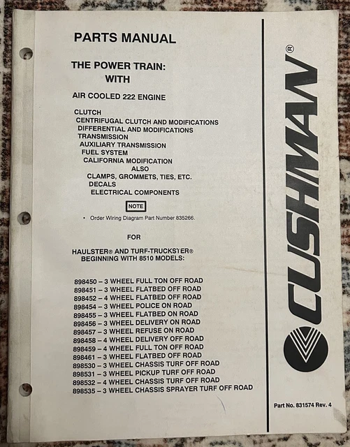 CUSHMAN PARTS MANUAL Power Train With Air Cooled 222 Engine Haulster