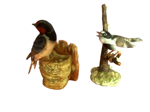 Pair Of Bird Ornaments Swallow And Grey Wagtail Vgc
