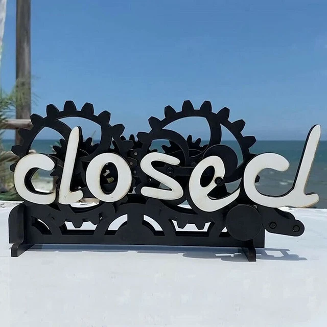 ROTATE OPEN-CLOSED SIGN Board Wooden Gear Mechanism Convertible Open