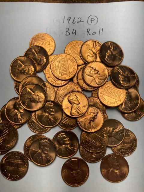 1962 (P) "Bu" Lincoln Memorial Cent Penny Roll  50 Coins