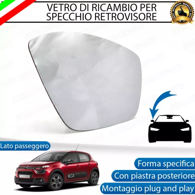 Specchietto Citroen C3 Mk3 Iii Vetro Specchio Retrovisore Destro Lato Passeggero