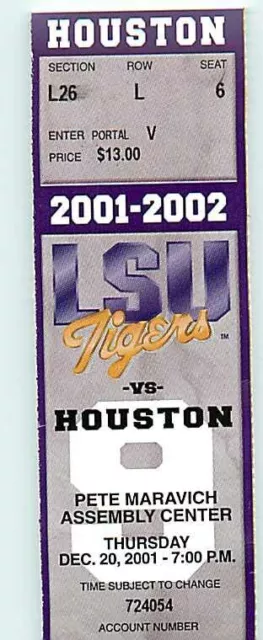 Ticket College Basketball Houston 2001 - 02  12.20 - LSU Tigers