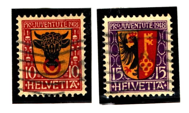 Schweiz Briefmarken Pro Juventute Wappen 1918 gestempelt Michel 143-144 (CH241)