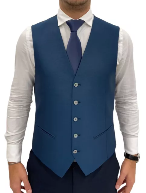 Gilet classico uomo Confitalia, taglia 52 bluette slim fit in misto lana, -70%.