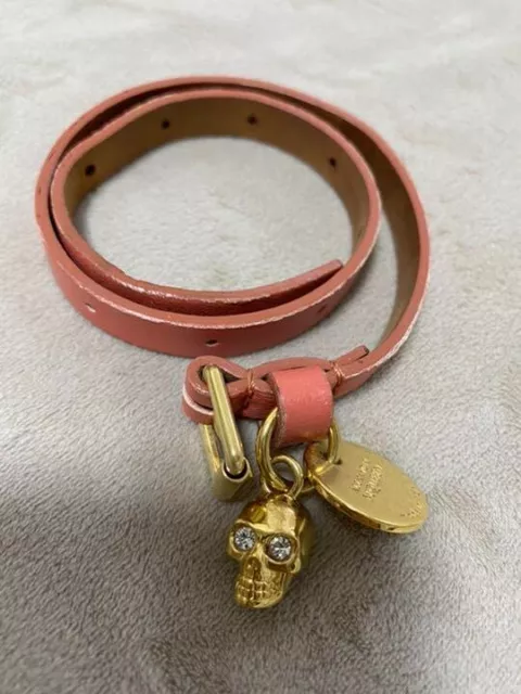 Alexander McQueen Bracelet Bangle Leather Pink Skull