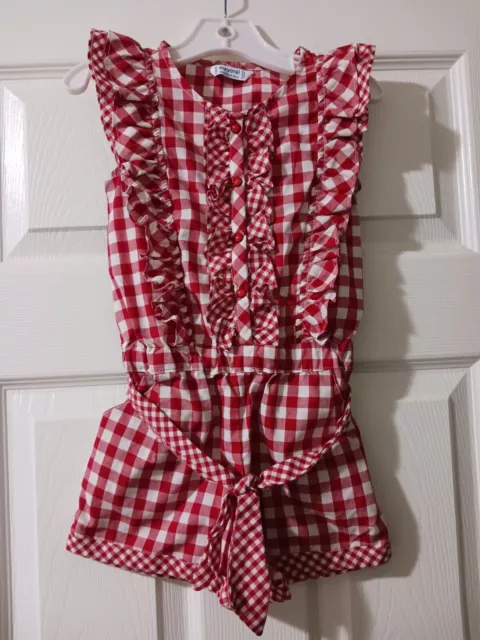 Mayoral Girls 3T Red And White Gingham Check Ruffle Romper EUC