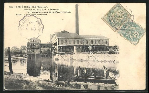 CPA Les Eglisottes, Passage from the Bac sur la Dronne to the Montfo Paper Factories