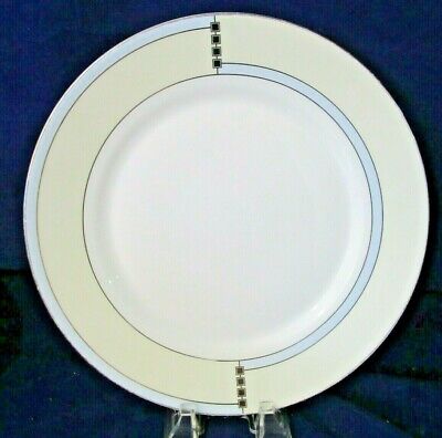 Wedgwood China Opal Cream Blue Platinum Art Deco Style 10 5/8: Dinner Plate GUC
