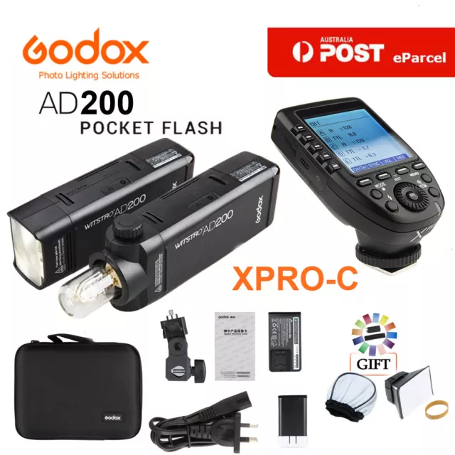 Godox AD200 200Ws 2.4G TTL HSS Pocket Flash+Xpro-C Wireless LCDTrigger for Canon