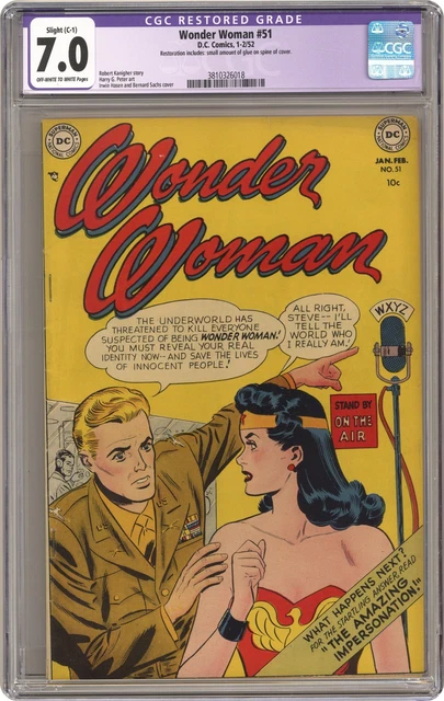 Wonder Woman #51 CGC 7.0 RESTORED 1952 3810326018