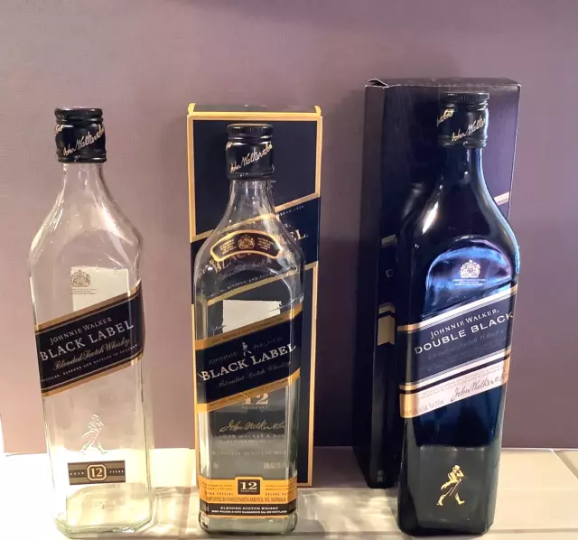 Johnnie Walker  - 3 EMPTY BOTTLES  - (1) Double Black Label & (2) Black Label