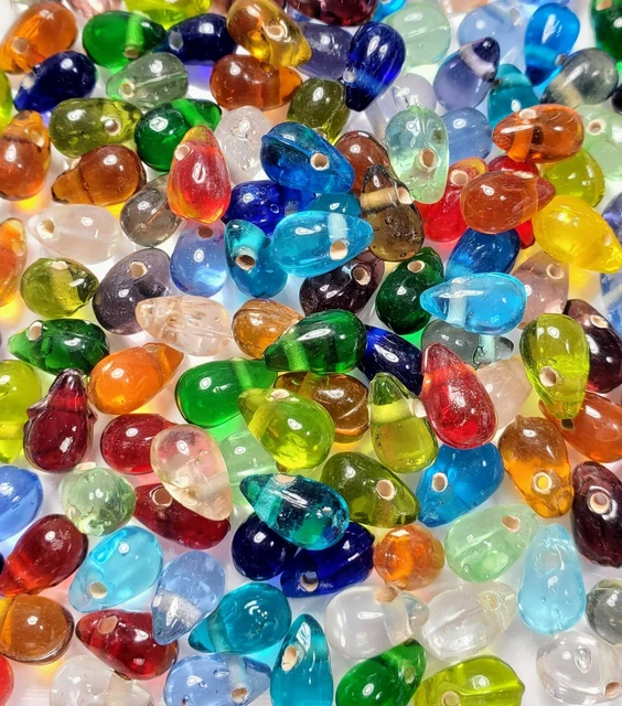 India Drop Glass Beads Size 7x10mm " Transparent Mixture " Loose 50 Grams