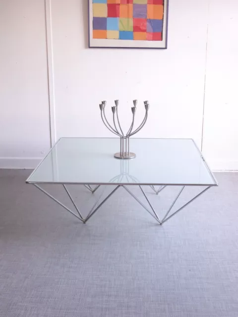 Vintage ITALIAN Minimalist Chrome & Glass Coffee Table B&B Italia Paolo Piva