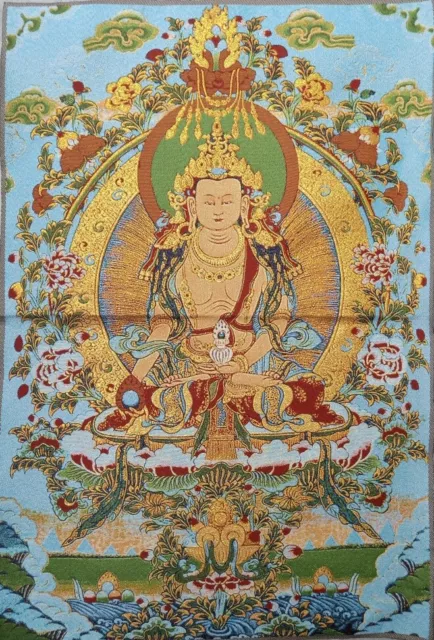 36"Tibet Tibetan Cloth Silk Maitreya Bodhisattva Longevity Buddha Tangka Thangka