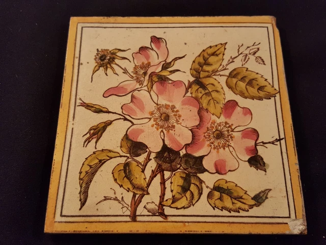One Reclaimed Antique 6" x 6" Ceramic Victorian Tile Tiling Décor (ER283)