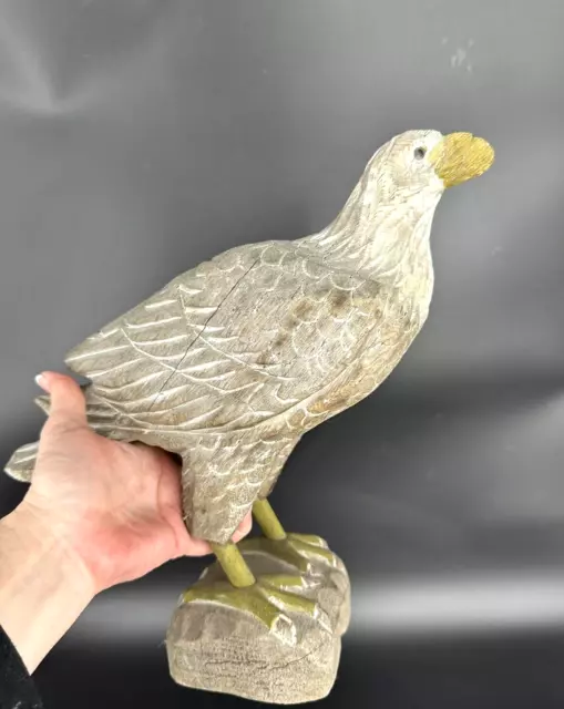 ⭐️ PRIMITIVE ANTIQUE Large Hand Carved Hawk Eagle Wood Sculpture Art Rustic 11.5