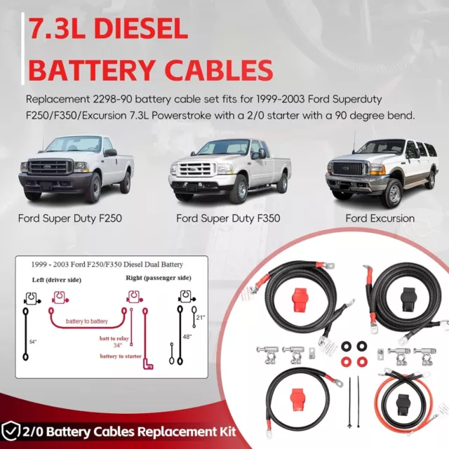 2298 Battery Cable Kit for 1999-2003 Ford F250/F350/Excursion 7.3L Powerstroke 2