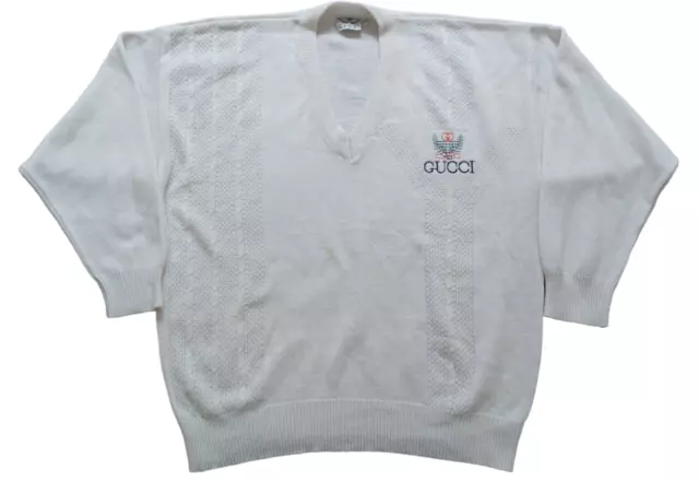 Suéter de lana para hombre Vintag Gucci años 80 blanco talla XL