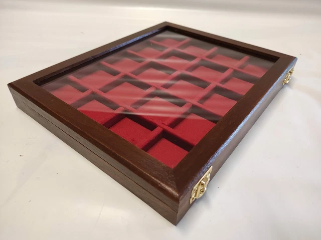 Coffret En Bois Couleur pour Monnaies Ou Médailles 20 Boîtes 50x50mm Velours