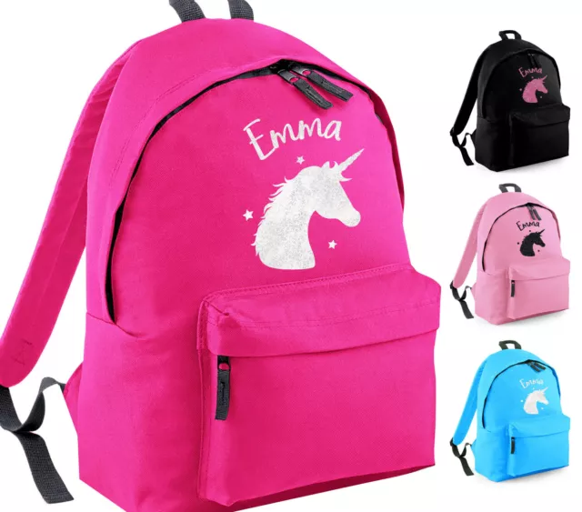 Girls Personalised Glitter Unicorn Backpack Horse Ride School Rucksack Bag