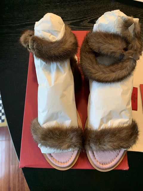Nuovo Auth Valentino Garavani Visone Pelliccia Caviglia Cinturino Donna Con Shoe 3