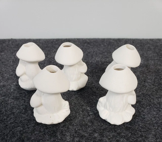 5 Ceramic Macrame Beads ready to paint  mushrooms bead figures 2in high