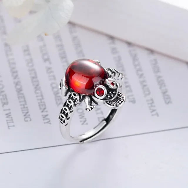 Lucky Ruby Toad Opened Rings Finger Adjustable Attract Wealth Women Men Jewelry
