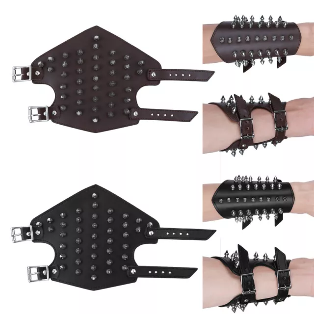 Unisex Faux Leather Gauntlet Wristband Bracer Metal Spike Studded Arm Armor Cuff