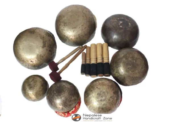 Chakra Healing Tibetan Old Singing Bowl Set of 7 Hand Hammered Meditation Bowls 3
