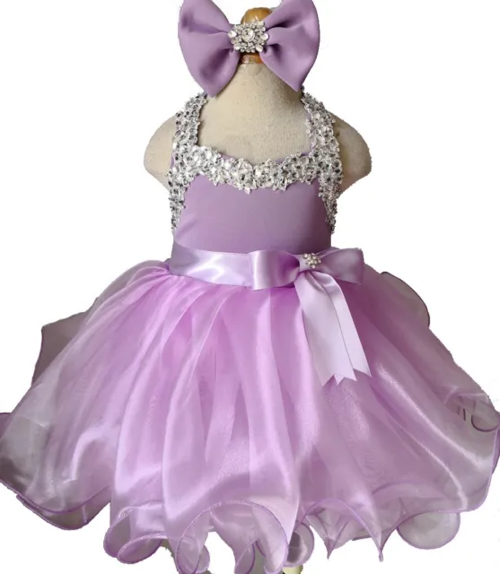 G079 lilac Infant Toddler Baby Newborn Little Girl Pageant dress  12-18Months