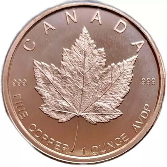 Canadian Maple - Version 2 - 1oz. Pure Copper Bullion Round!!
