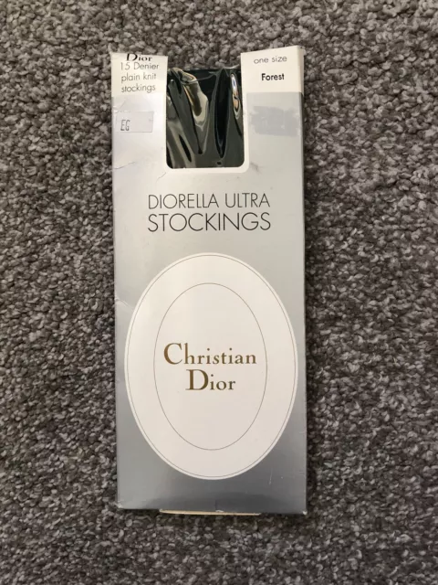 CHRISTIAN DIOR Diorella Ultra stockings Forest, Size UK 3-8, 15 Denier VINTAGE