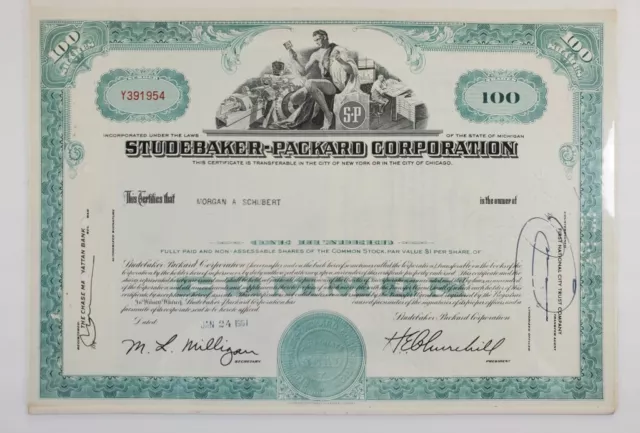 Studebaker-Packard Corporation Common Stock Certificate 1961 100 Shares Each $1