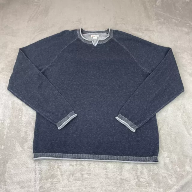 32 Bar Blues Sweater Men Large Blue Cashmere Blend V Cut Long Sleeve NWOT $158