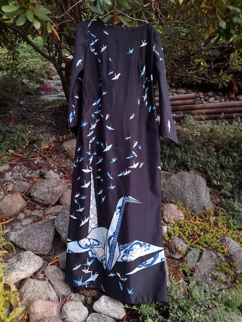 Vintage Fumi's Origami Crane Dress 1960s Retro Japanese Hawaiian Hostess Maxi