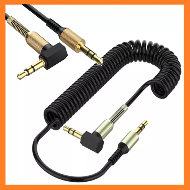 Cavo Audio 4 Pin Angolo 90° Aux Spirale Molla Jack Maschio 3,5 MP3 Stereo Cuffie 2