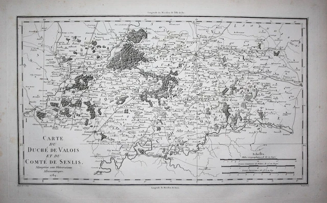 Valois Senlis Carta Mapa Grabado Estampe Grabado 1789
