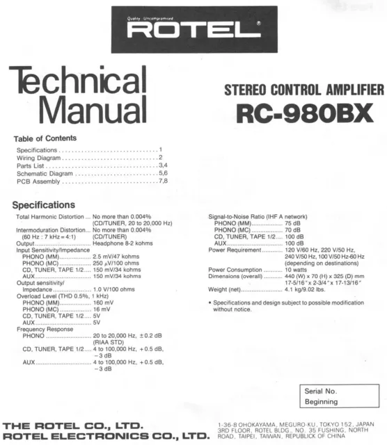 Service Manual-Anleitung für Rotel RC-980 BX