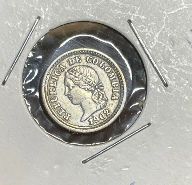 1902 Colombia 5 Centavos Silver Coin High Grade