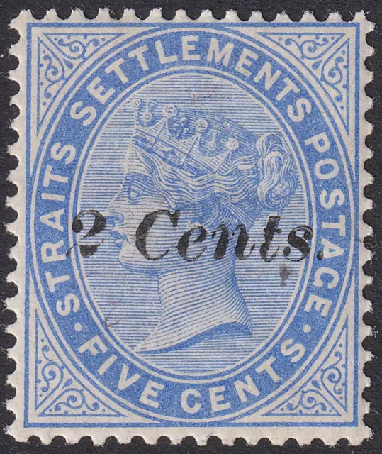 Malaya Straits Settlements 1887 QV 2c on 5c Blue Mint SG85 cat £50 surface marks