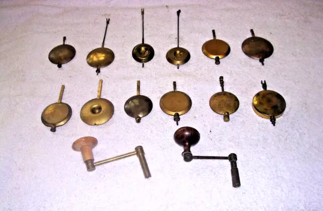 Clock  Parts , 12 Good Pendulums + 2 Keys