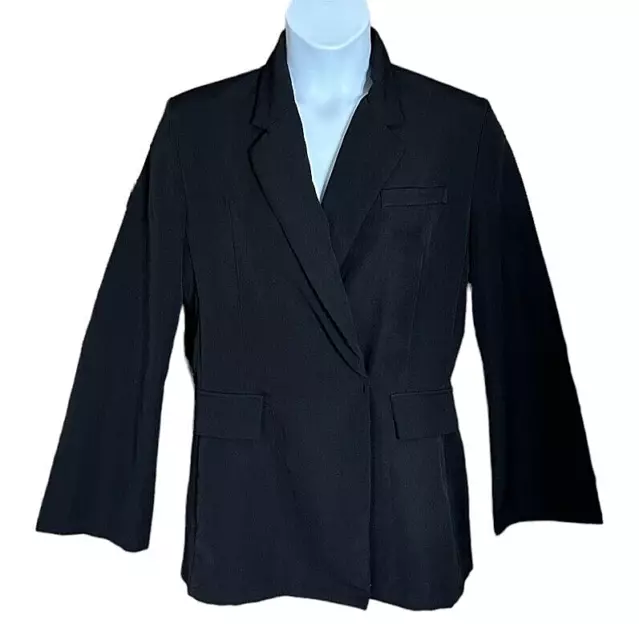 Shein Satin Black Double Breasted Blazer Button Front Women's Size Medium Career