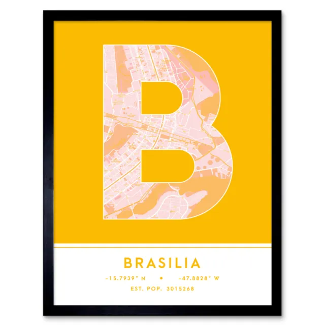 Brasilia Brazil City Map Typography Framed Wall Art Print 12x16 In