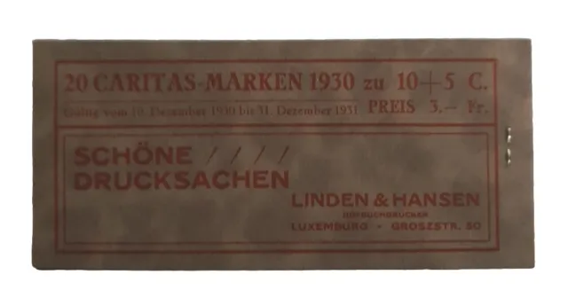 Luxembourg Luxemburg 1930 Markenheftchen 20 Caritas-Marken zu 10+5.C ** neuf MNH