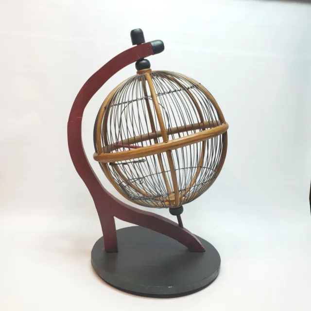 Vtg 19" Spinning Wood Metal Custom  Rounded Globe Style Single Bird Cage w/ Door